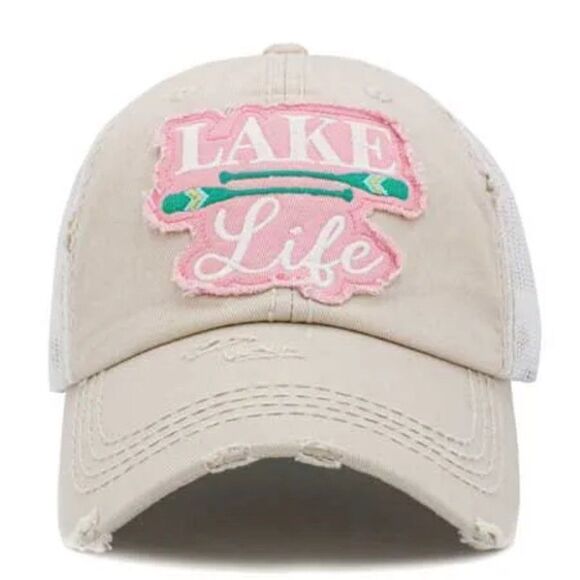 2/$30 Cream Ladies Lake Life Trucker Cap - Picture 1 of 7